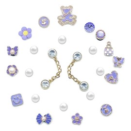 Aikeis 24 Pieces Fashion Purple Shoe Buckle Decoration Set with Purple Bear Flowers and Bow Shoe Decorations, Gifts for Women and Kids, Plastic, No Gemstone