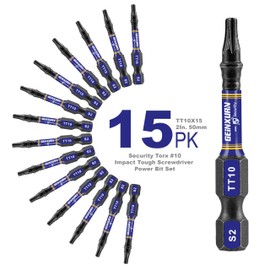 Geinxurn 2 In. Security T10 Impact Magnetic Screwdriver Bit Set, 15 Pieces #10 Torx Head Power Bit Set, S2 Alloy Steel Hollow Star Bit Set