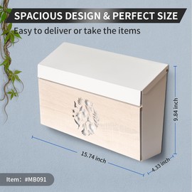 Ydocabinit Wall Mount Mailbox, Large Capacity Mailbox for House Outside, Galvanized Steel Rust-Proof Metal Post Drop Box, 15.74"×9.84"×4.33" Flower Hollowed Wooden Patterned Metal Sheet