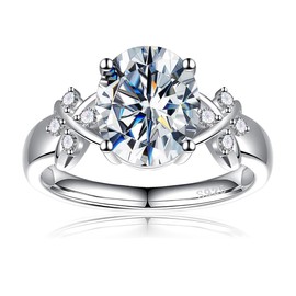 Bonlavie 925 Sterling Silver Ring for Women, Solitaire Oval Cut Cubic Zirconia/Green Emerald/Blue Sapphire ring, Rhodium Plated Bridal Engagement Wedding Band, Size N