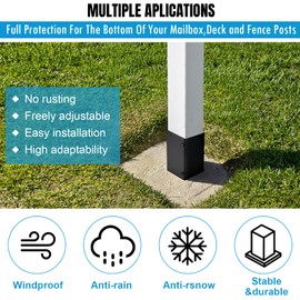 POKOTO Post Protector Adjustable (Range 3.3-6in), Protects Deck, Wooden Mailboxes and Fences from Rain and Lawnmower Damage (4 Set-Black)