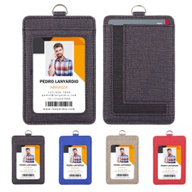 PU Leather ID Badge Holder with Clear Window, Vertical ID Card Holder, Dual Card Slots, 1-Pack Card Holder, 4 Colors