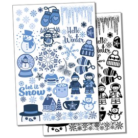 Winter Snow Fun Temporary Tattoo Water Resistant Fake Body Art Set Collection - Black (One Sheet)