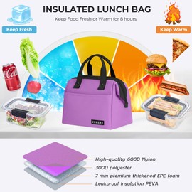 Large Insulated Lunch Bag for Women Men Leakproof Lunch Tote Bags Cooler Bag for Work Travel Adult Thermal Lunch Bags for Office -10L Lunchbox- Purple