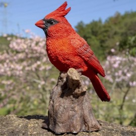 Motion Activated Singing Cardinal on Stump Garden Statue Figurine Home Art Decor