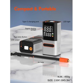 Skight Tire Inflator Portable Air Compressor,150PSI,2X Faster, LCD Display, Tire Inflator with Pressure Gauge- LED Light Portable Air Pump for Car, Motorcycle, E-Bike, Ball