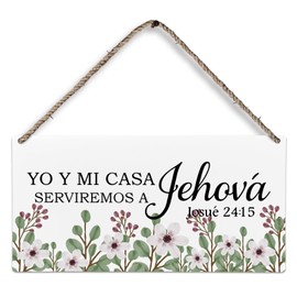 huester Christian Spanish Hanging Wood Plaque Sign, Christian Wall Decor, As for Me and My House Wall Decor, Religious Wall Decor, Joshua 24:15 Spanish Bible Verses Floral Home Wall Decor, 12x6 inches