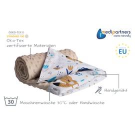 Medi Partners Baby Blanket, 100% Cotton, 75 x 100 cm, Double-Sided Multifunctional Plush Blanket for Pushchairs, Soft, Fluffy, Boho Animals with Beige Plush