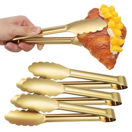 Luxshiny 4pcs Golden Stainless Steel Serving Tongs for Cooking, BBQ, Grilling, Appetizer, Dessert, Ice Bucket, Sugar Cubes