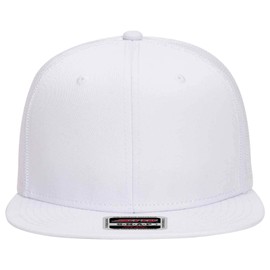 Otto 141-1070 Cap Flat Visor, Cotton Front, 6 Panels, Polyester Mesh Back, Baseball Snapback, white