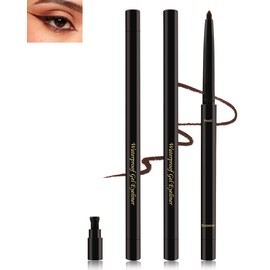 Brown Gel Eyeliner, Cream Matt Eye Pencil, Brown, Waterproof, Long-Lasting, Smudge-proof Eyeliner Pen, Make-Up with Sharpener, High-Intensity Pigments, Quick-Drying Eye Make-Up, Pack of 2