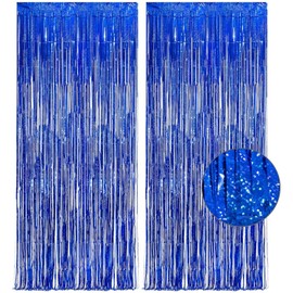 Dark Blue Tinsel Backdrop Curtain - Party Streamers Backdrop Foil Fringe Curtains for Birthday/Bachelorette/Bridal Shower/Wedding/Engagement Decorations - 1m x 2.45m - Pack of 2