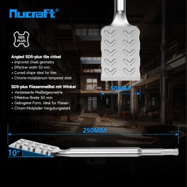 Nucraft SDS-Plus Fliesenmeißel, 250 mm x 50 mm, 10° gebogener Schabermeißel zum Entfernen von Keramik & Fliesen