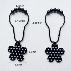 Black Flower Shower Curtain Hooks 12 Pcs, Resin Flower Rust Proof Shower Curtain Rings for Bathroom, Metal Decorative Shower Curtain Hangers Bathroom Accessories (Dot)