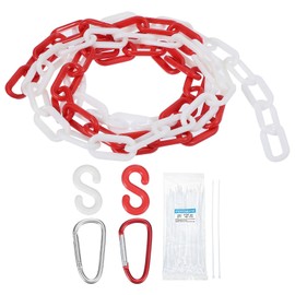 sourcing map Plastic Chain 5 FT/1.53 M, Safety Chain Red White Plastic Chain Link Barrier with Zip Ties Buckle and S-Hooks for Crowd Control Queue Line Fence Decoration