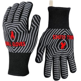 QUWIN QUWIN BBQ Gloves, Oven Gloves 1472H Extreme Heat Resistant, Grilling Gloves Silicone Non-Slip Oven Mitts, Kitchen Gloves for BBQ, Grilling, Cooking, Baking-1 Pair (Black, One Size Fits Most)