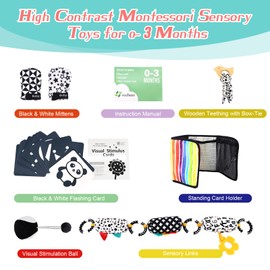 vocheer High Contrast Baby Toys for Newborn, 6 in 1 Black and White Sensory Baby Gift Set for 0-3 Months, 21pcs Montessori Early Educational Learning Kit