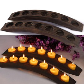 Wood Bridge Candle Stand, Tea Light Arch Holder, 7 in 1 Tea Candle Holder Dining Table Centerpiece - 2 PCS Rustic Wooden Color