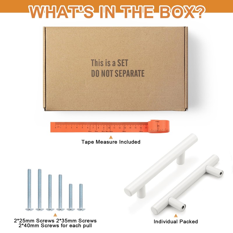 Probrico 30 Pack| White Cabinet Pulls 2-1/2 Inch T Bar