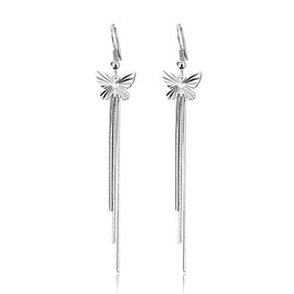 Josfeva Dangle Drop Earrings for Women, 925 Sterling Silver Tassel Drop Earrings, Hypoallergenicity 83mm Long Chain Silver Drop Earrings, Fashion Lightweight Butterfly Drop Earrings Hanging for Gifts