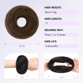 SOFEIYAN Human Hair Bun 100% Real Human Hair 16g Messy Bun Natural Tousled Stretchy Fluffy Donut Updo Elegant Chignon with Elastic Rubber Band Fake Bun Hair Piece for Women - Medium Brown