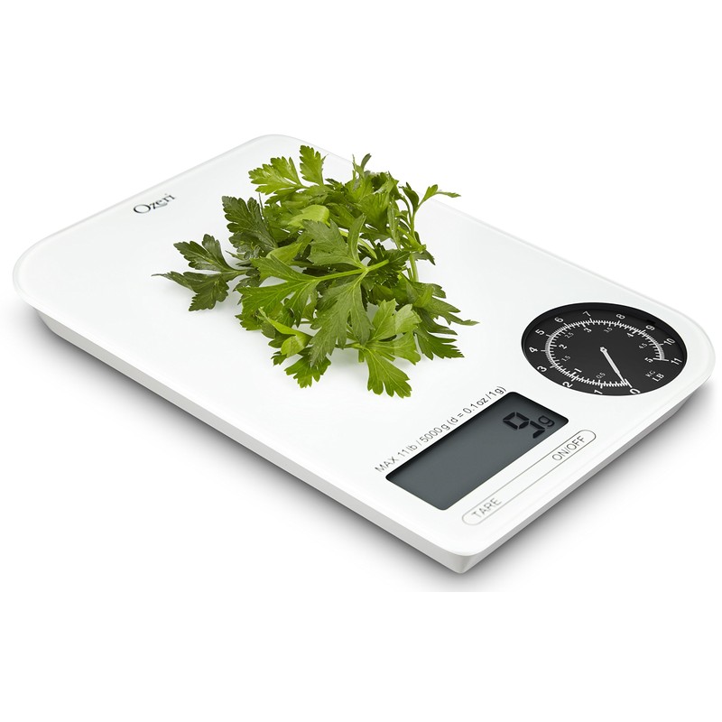 Ozeri ZK18-WB Rev Digital Kitchen Scale with Electro-Mechanical Weight Dial,
