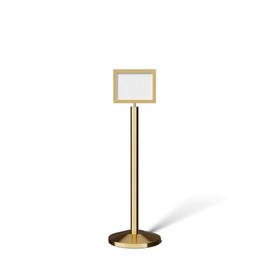 Crowd Control Warehouse Pedestal Standing Floor Sign Frame with Sloped Base, 8.5x11 Inch Horizontal, Polished Brassl