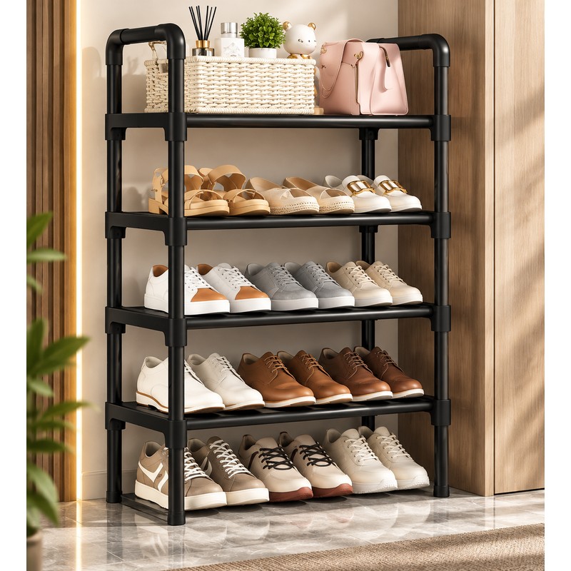 Multi-Layer Shoe Rack for Entryway Storage – Space-Saving Black Shoe