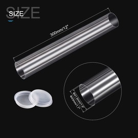 sourcing map Clear Storage Tube Small Plastic Round Tubing with Caps Rigid Bottle Container 41.6x43x300mm/12 Inch Length for Item Stored