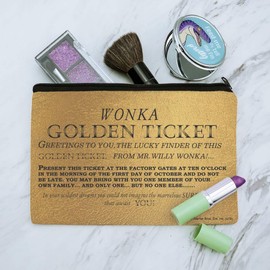 Willy Wonka and the Chocolate Factory Golden Ticket Makeup Cosmetic Bag Organizer Pouch