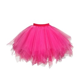 Women's Tulle Skirt Tutu Skirt Ballet Dance Dress Tulle Underdress Petticoat Tutu Cosplay for Carnival Costume, Rose Red