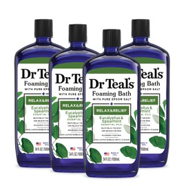 Dr Teal's Foaming Bath with Pure Epsom Salt, Relax & Relief with Eucalyptus & Spearmint, 34 fl oz (Pack of 4) (Packaging May Vary)