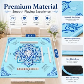 Blue Mahjong Mat for Table 3 Layer Thickened Non-Slip Noise Reducing American Mahjong Mat with Charleston Direction Guide Washable Foldable Mat for Mahjong, Poker, Board Games Dominoes and Card Games