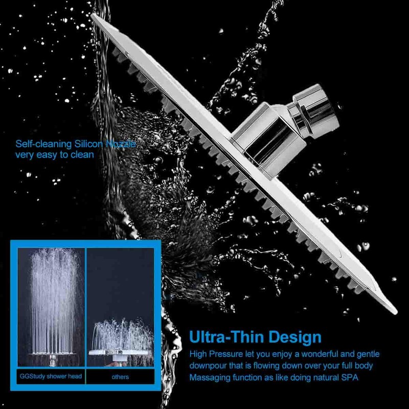 GGStudy Square16 Inch Square Stainless Steel Shower Head Rainfall Large