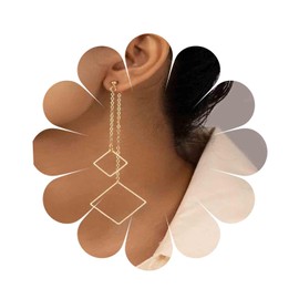 Aneneiceera Vintage Long Square Earrings Gold Square Ear Cup Earrings Double Square Earrings Geometric Dangle Earrings Jewellery for Women and Girls, Metal