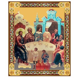 Wedding at Cana Christian Orthodox Catholic Icon Wooden, Wall Hanging With Stand, 7 1/2 Inch