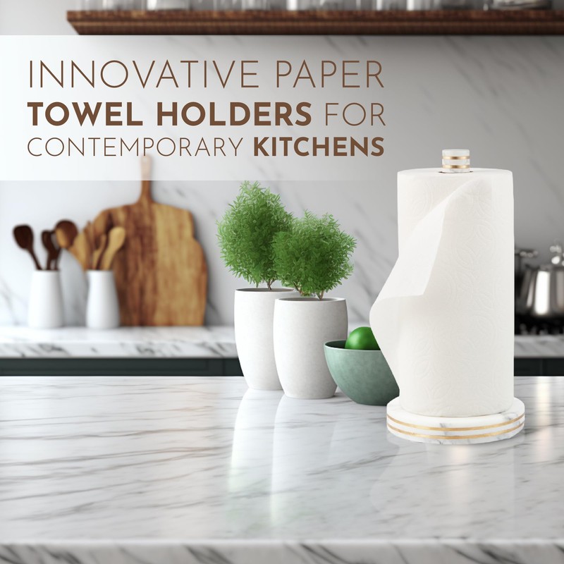 Saddet Stylish White Marble Paper Towel Holder Countertop Kitchen with