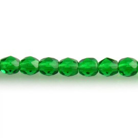 PRECIOSA Green Emerald Transparent - 50 4mm Round Faceted Czech Glass Fire Polish Beads