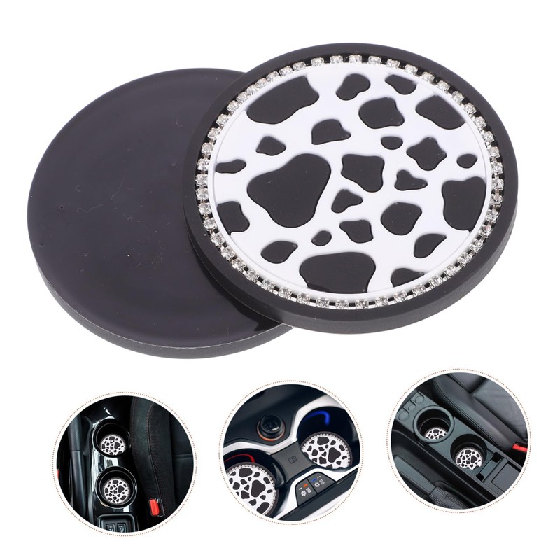 Ciieeo 2pcs Non Slip Car Cup Coasters Cow Print Mats