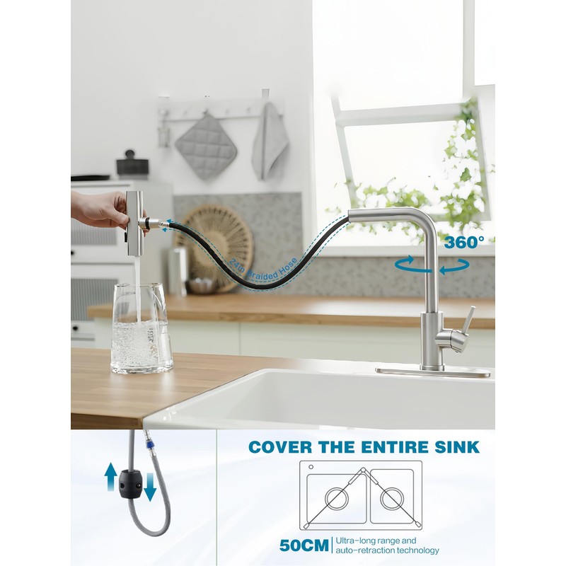 Kitchen Faucets with Pull Down Sprayer,Waterfall Kitchen Sink Faucet,Commercial Utility