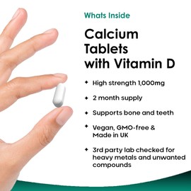 Calcium and Vitamin D3 Tablets - Calcium Supplement - 120 High Strength Tablets with Vitamin D3 - Made in The UK by New Leaf Bone & Muscle Health