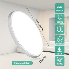 DODOPEN Motion Sensor Ceiling Light Wired - 12 Inch Motion Activated Flush Mount Lighting Fixture - 24W LED Ceiling Light for Closet, Hallway, Porch, Laundry, Garage, Basements - 5000K White