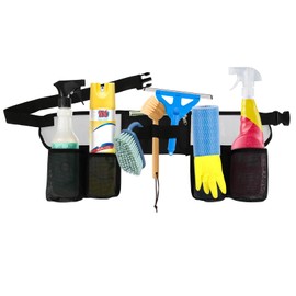 Tool Belt, Cleaning Apron for Cleaning Supplies, Tool Apron for Women and Men Housekeeping, Window Cleaning, 4 Bottle Carrier Bags, Black