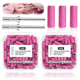 UIHRLM 120 PCS Sanding Bands, 240 Grit Sanding Bands with 3mm Nail Drill Bits and Box, Extreme Fine Professional Nail Sanding Bands for Natural Nails Gel Manicures Pedicures (Rose Red)