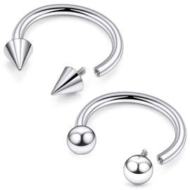 Goerhsjie F136 Titanium 12g Septum Ring Prince Albert Jewelry for Men 12 Gauge Earrings 16mm PA Spike Horseshoe Piercing Internally Threaded for Women Men