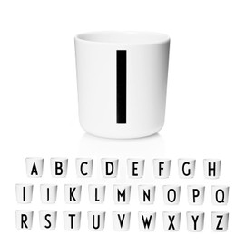 Design Letters Melamine Sippy cups for Baby 7 Oz A-Z | Kids Cups Designed in Denmark Reusable Cup for Baby 6+ Month|Learning Cup BPA/BPS Free | Children Drinking Cup Dishwasher Safe, Toddler Cup White
