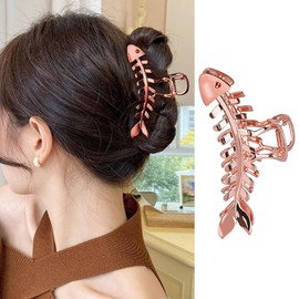 Fish Bone Hair Clips Rose Gold Metal Hair Accessories for Women Girls Elegant Fishbone Shape Hair Claw Clips Shiny Hairpins Strong Hold Nonslip Hair Clip for Thick or Thin Hair Goddess Look 1 Pcs