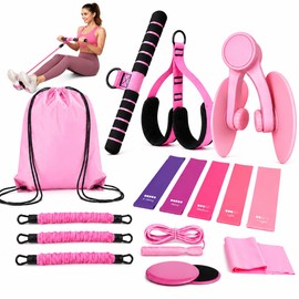 Pedal Resistance Band with Handles, Adjustable Resistance Bands Set for Women, Pilates Kit with Foot Pedals, Tube Bands, Booty Bands, Sliders, Jump Rope and Carry Bag for Home Workouts