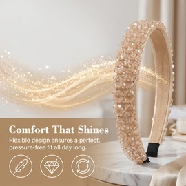 Pack of 5 women's headbands, champagne coloured headbands, girls' headband made of glittering crystals, elegant hair band for dresses, banquets and evening events