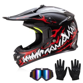 JQF Gear Youth Kids Dirt Bike Helmets Motocross Offroad ATV BMX MX Dirtbike Motorcycle Helmet J-01 with Goggles and Gloves DOT Approved (Glassy-Venoms, L)